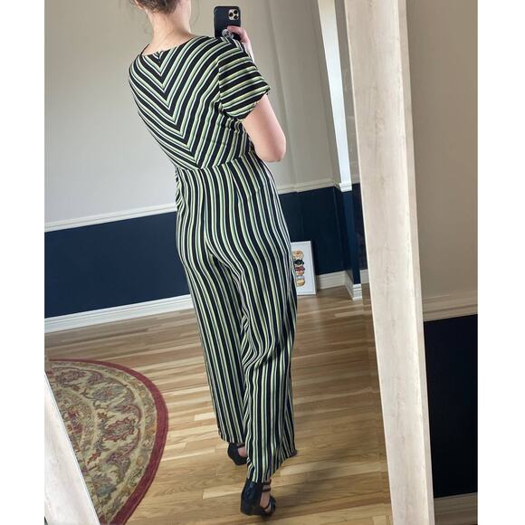 June & Hudson black green yellow striped wide leg jumpsuit - Picture 3 of 8